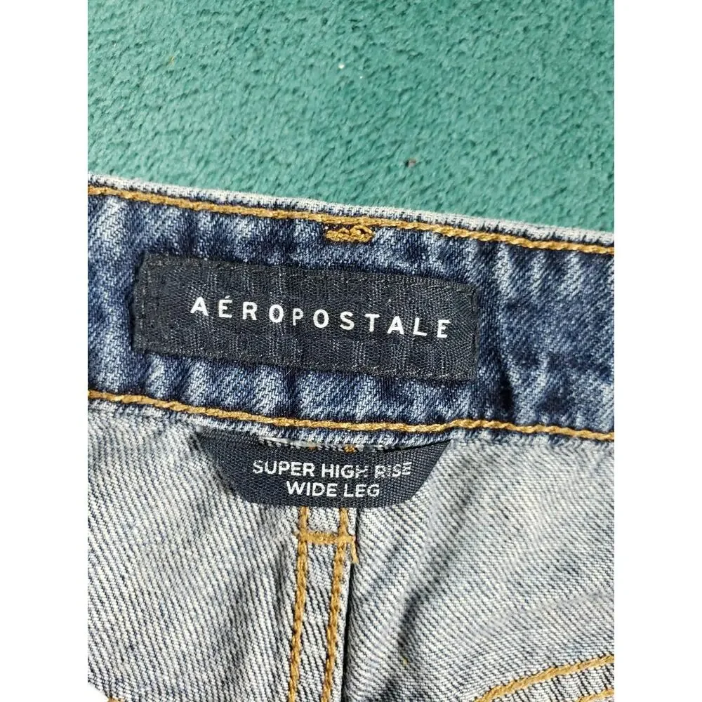 Aeropostale Jeans Size 6 Womens Blue Cotton Pants Fray Hem High Rise Wide Leg - Picture 3 of 13